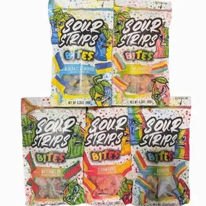 Sour Strips Bites 6.35 oz Watermelon, Rainbow, Bluerazz Lemonade, Strawbango or Melonade Flavor sour candy snack Artificial Fruit Flavored mix bag