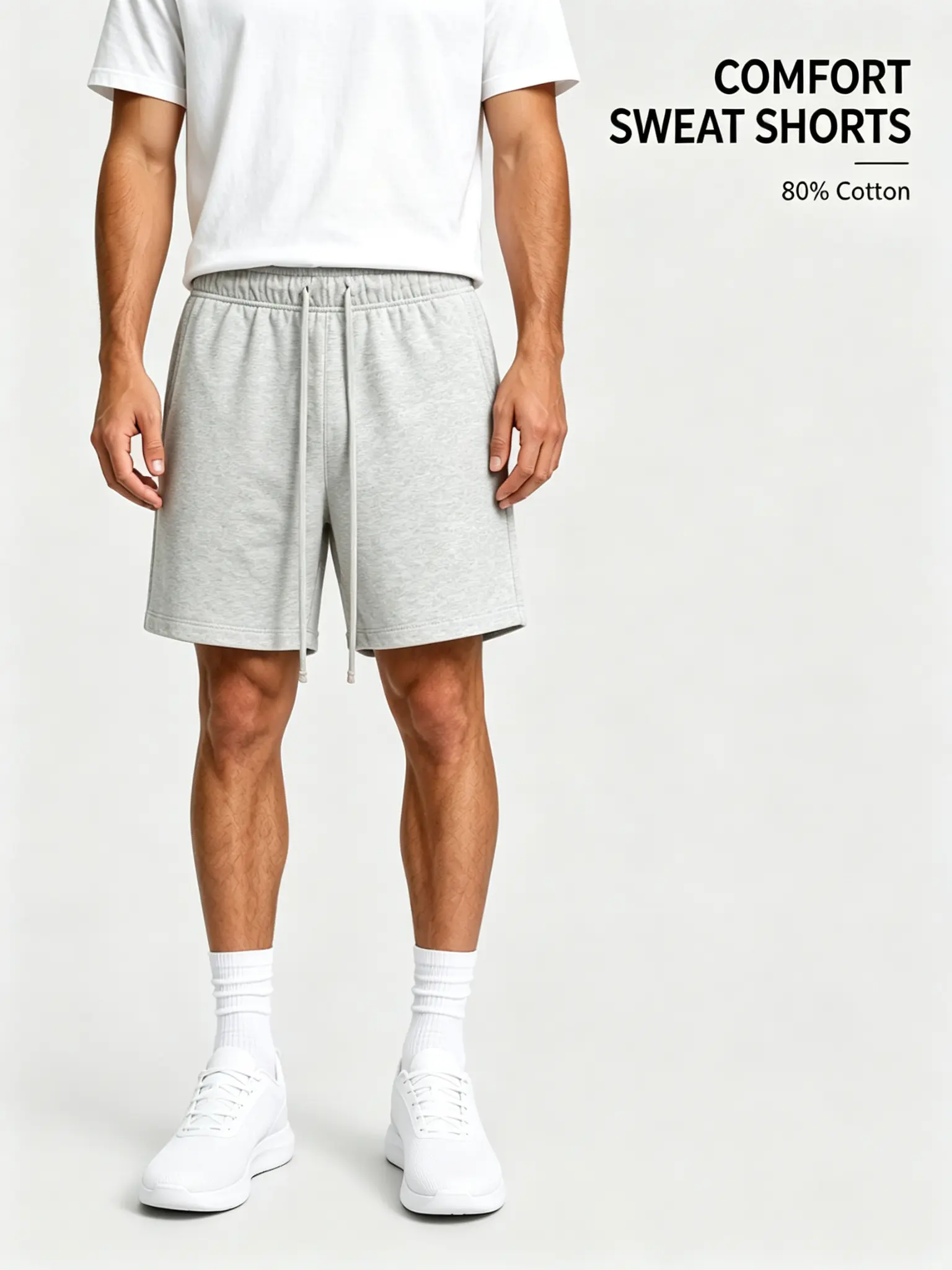 Men's Plain Loose-Fitting Above-The-Knee Sweatshorts - Elastic Drawstring Waist, Lightweight All-Seasons Menswear Bottoms for Leisure Activities, Cold Wash Compatible, Casual Streetwear & Loungewear
