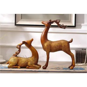 Large Pair of Brown Deer Sculpture with Antlers - 16" tall