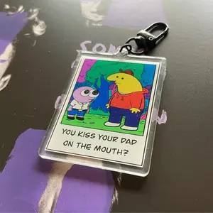 Smiling Friends You Kiss Your Dad On The Mouth Keychain, Smiling Friend Pim and Charlie Cute Keyring Acrylic, Perfect Gift for Fans, Collectible Character Charms, Backpack & Bag Accessories