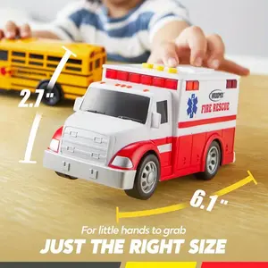 Friction-Powered Toy School Bus, Police Car & Ambulance with Lights & Sound Effects| Safe Educational Toys, Perfect Gift for Boys & Girls