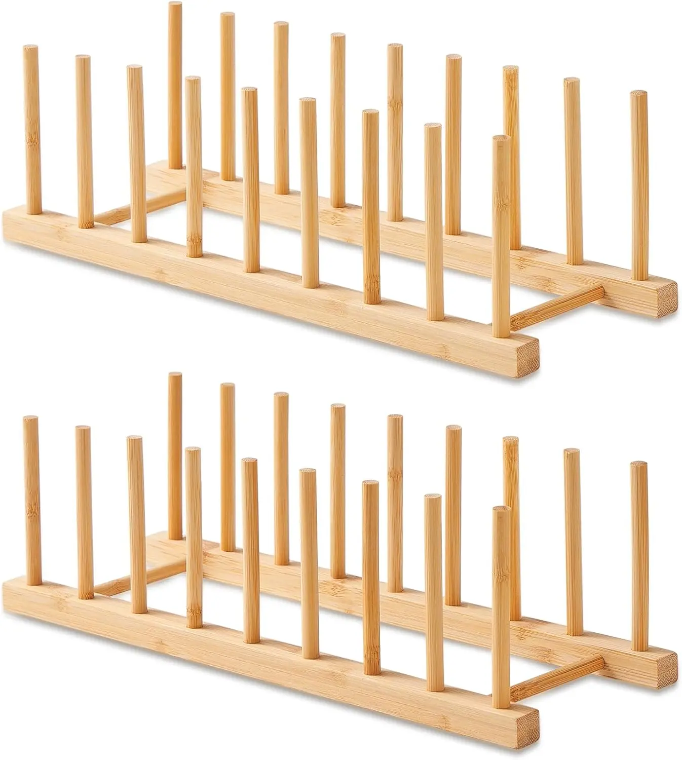2 Pack Bamboo Wooden Dish Rack-Plate Pot Lid Cutting Board Organizer Holder Rack for Cabinet-Kitchen Cabinet Organizer for Dish, Pots, Lids, Bowls, Bottles, Books, and Puzzle