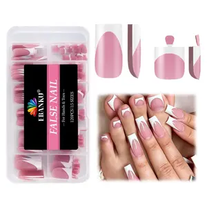 EBANKU French Toe Nail Tips Set,120Pcs White Pink Full Cover Soft Gel Square Tip Press on Nails & Press on Wider Toenails for Women Home Diy Salon 15 Sizes, Press On Nail Sets, Toe Press On Nails