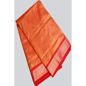 Yeola Paithani Silk Saree, Orange and Red, Fully stitched blouse