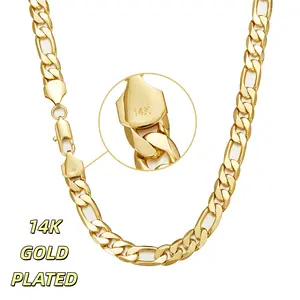 14k Gold Plated 10MM Width Figaro Chain For Men and Women Durable Clasp - 20/24Inch Length Flat Figaro Chain Necklaces for Men & Women Diamond Cut Figaro Chain Necklaces