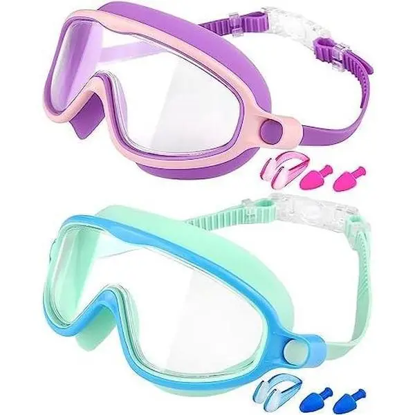 Swim Goggles 2 Pack, Wide View Anti Fog&UV Swimming Goggles for Audlt, No Leaking Swim Glasses for Men Women