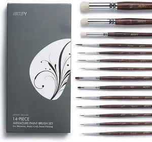 ARTIFY 14Pcs Miniature Paint Brushes, Mini Detail Paint Brushes with Goat Hair Drybrushes