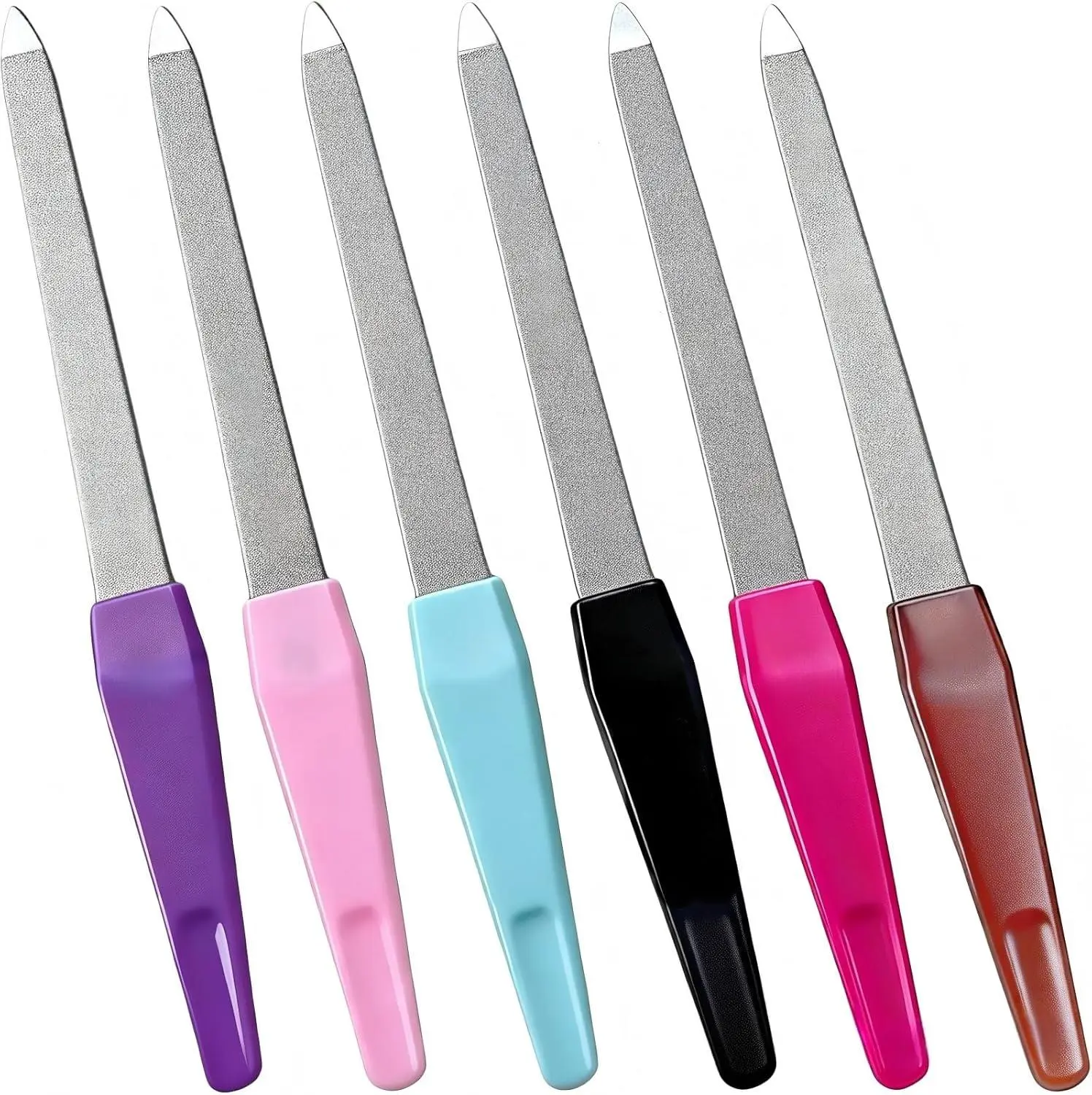 6 Pack Metal Nail File Set for Natural Nails, Professional Stainless Steel Sword Fingernail File with Sharp Tip & Non-Slip Handle, Thin Sapphire Grit Diamond Finger Nail Files for Women & Men HIWRBDTI