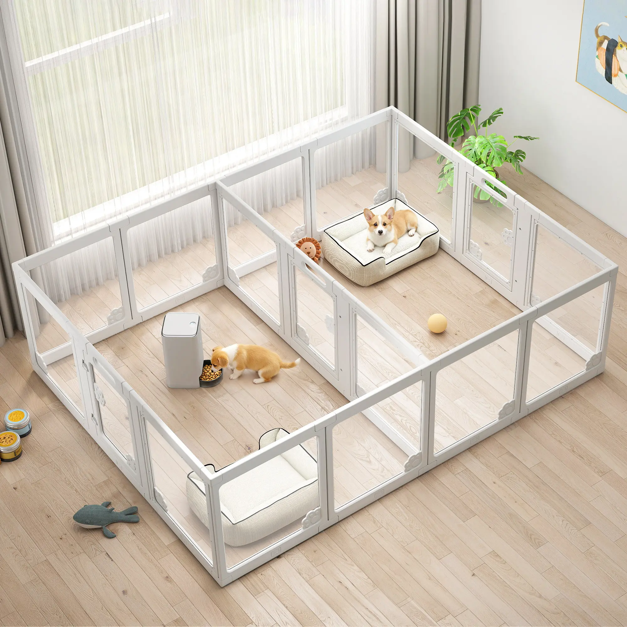 [SummerSale]AMERLIFE Acrylic Clear Dog Playpen Indoor, Modular Puppy Cat Small Pet Play Pen with Doors, Transparent Fence for Little Dogs, Cats, Rabbits, Easy Assemble and Disassemble, (24" H, 10/14/17 pcs),#SummerVibes
