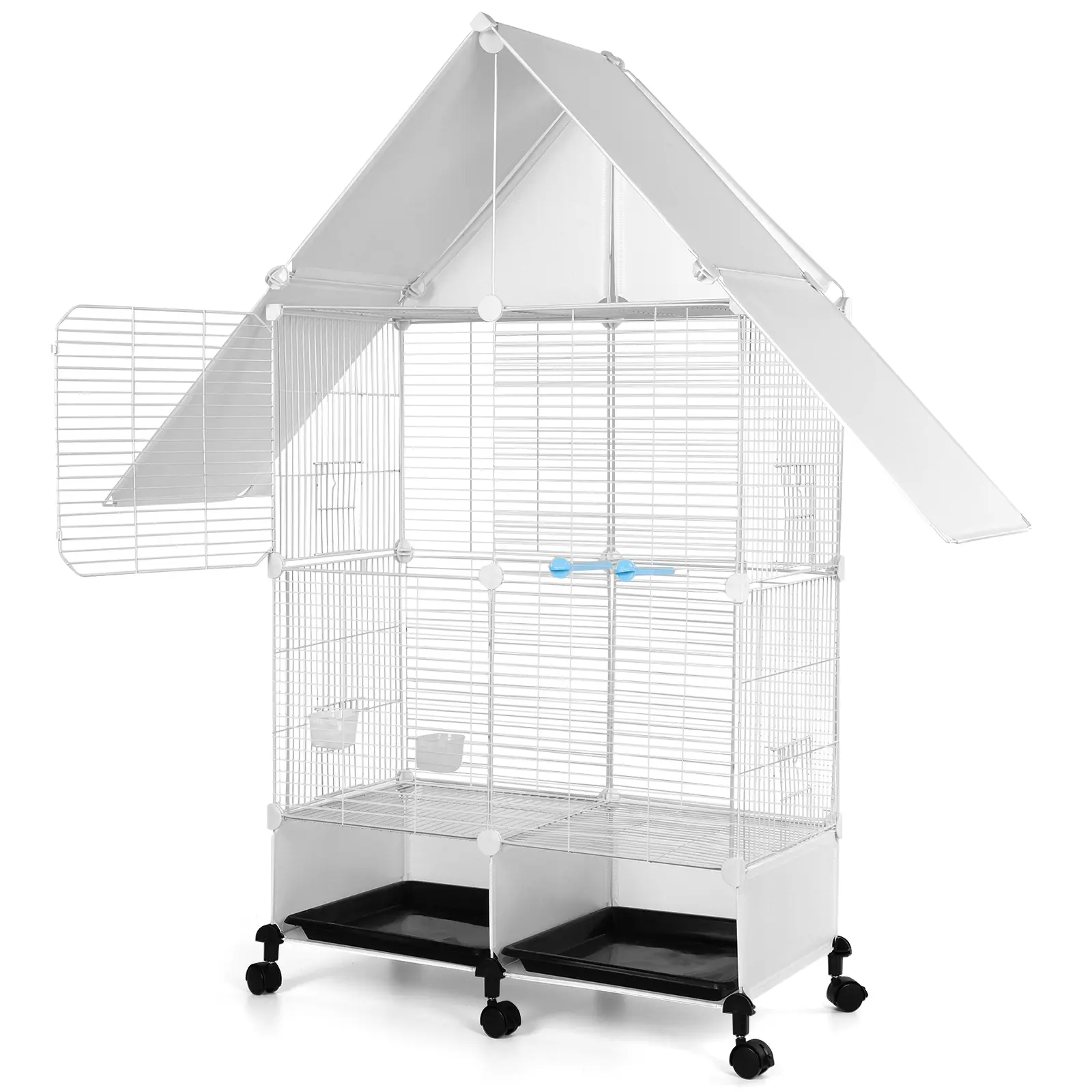 Bird Cage with Rolling Stand House Shape Bird Cage Large Iron Bird Cage with Lock 2 Tier Bird Cage for Canary Finch Budgie Lovebirds