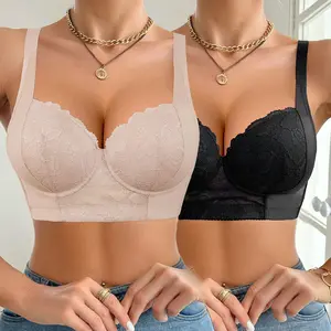 Mimilemon Elegant Lace Push up Bra 2PC Non-Removable Padded Cups Underwire Breathable Fabric All-Day comfortable Women's Wear Classy Fit Style Everyday Womenswear Womenswear Bridal Womenswear Close Comfort Bra full cup bra mermaid  lace