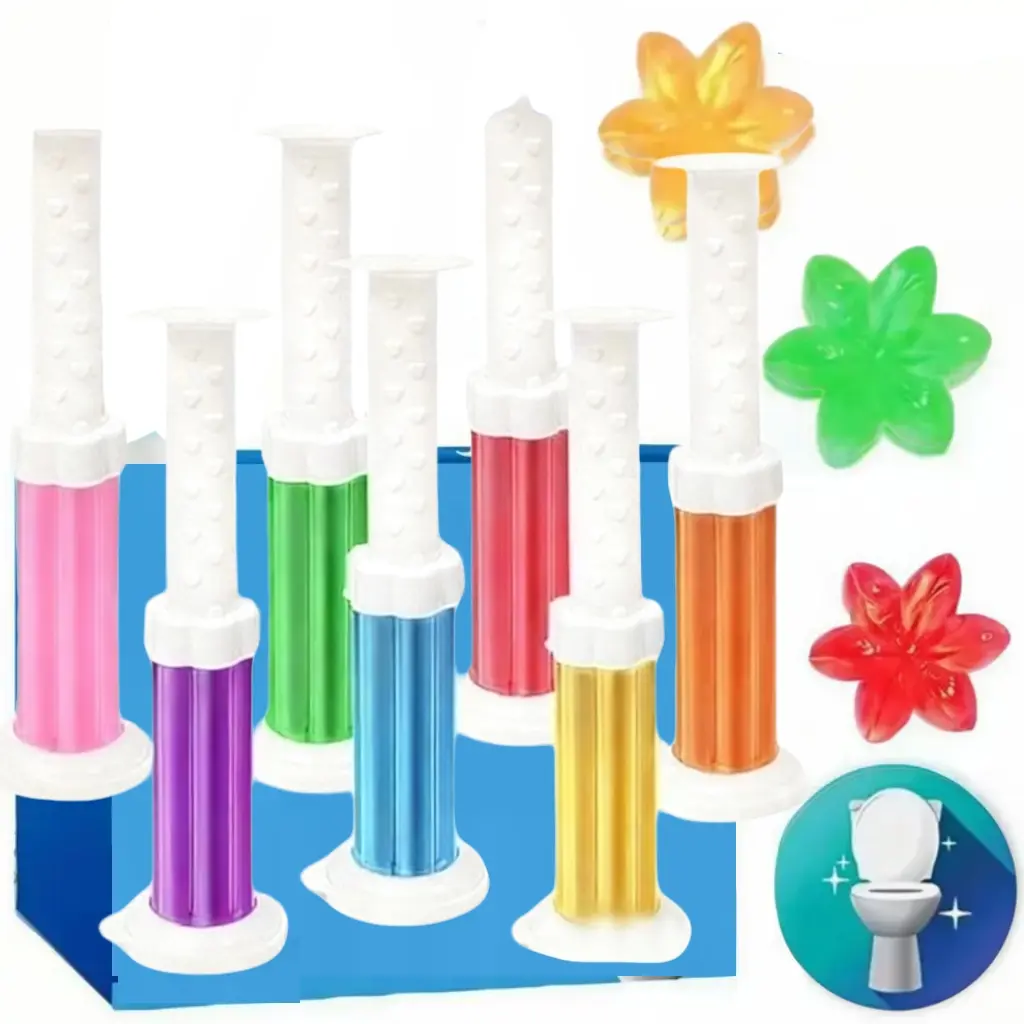 Toilet Gel Stamp, 7 Pack/84 Toilet Stamps,Toilet Bowl Stamp Gel, Toilet Gel Refills, Toilet Refresh Flower Scent Gel, Includes Dispenser and Gel, 7 Pack/set Last for seven Month
