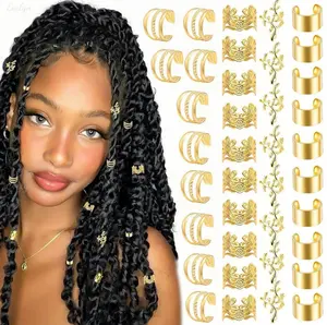 Gold/Silver Tone Braid Cuff Set - 40pcs Assorted Dreadlock Hair Accessories, Easy Clip-On Charms for Braids & Twists