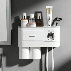 Viral Aesthetic Bathroom Organizer  Wall Mounted Toothbrush Holder & Auto Toothpaste Dispenser Home Goods Organizing