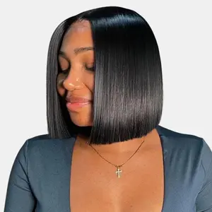 10" Vietnamese Raw Human Hair Bob Wig with 2x6 Lace Closure - Natural Black, Full & Thick, No Shedding, Stylish & Sleek, 100% Raw Hair, Clean Middle Closure