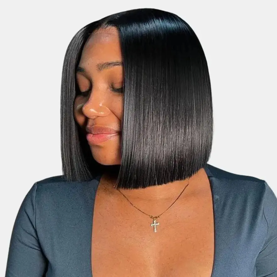10" Vietnamese Raw Human Hair Bob Wig with 2x6 Lace Closure - Natural Black, Full & Thick, No Shedding, Stylish & Sleek, 100% Raw Hair, Clean Middle Closure