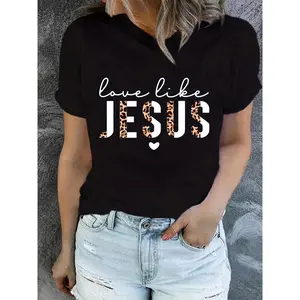 [Ssummer outfits]Leopard Print Faith Tee - Soft, Breathable & Medium Stretch Fabric, Modest Non-See Through Design | Christian Womens Summer Top for Church, Everyday Witness & Bold Style Statements, Easy Care Machine Wash