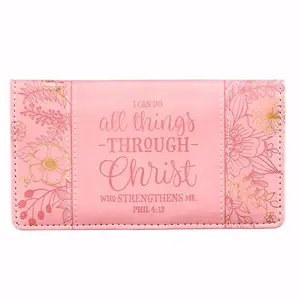 Christian Art Gifts  I Can Do All Things Checkbook Cover, Pink Paneled