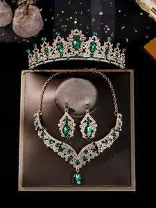 Elegant Bridal Wedding Accessories Set, Sparkling Crown Necklace Earrings, Rhinestone Jewelry for Evening Weddings, Christmas Gift