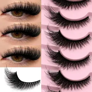 7 Pairs Lasvirey Fluffy Curl Cat Eye Lashes | 3D Faux Mink, Soft Criss-cross, Wispy Natural Look, Full Strip, Reusable for Daily Date & Full Makeup Outdoor Use