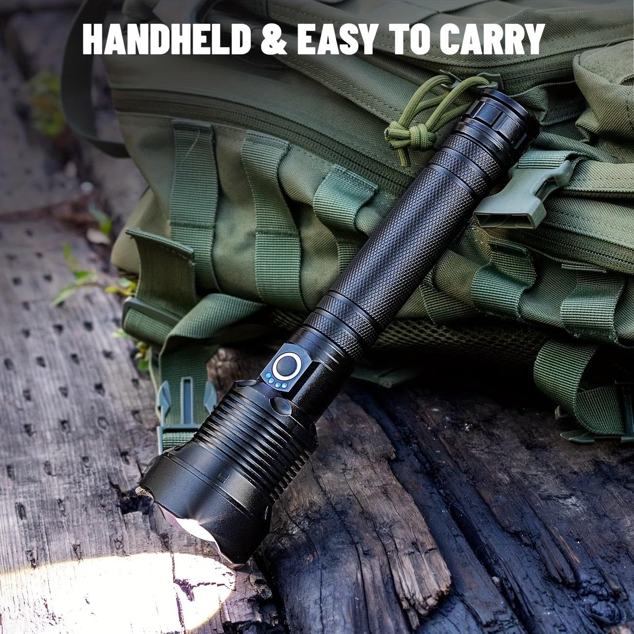 Rechargeable flashlight, high-brightness LED light, 5 modes, handheld design, battery life of more than 10 hours, aluminum alloy material, adjustable focus, suitable for camping, hiking, fishing, maintenance, night walking and emergency situations