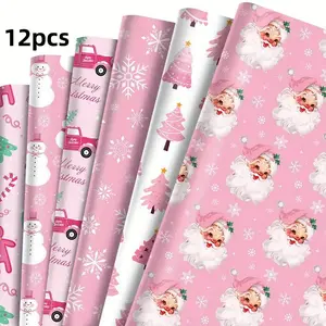 12-Piece Christmas Wrapping Paper Set, 6 Festive Designs Including Santa & Snowman Patterns, Perfect Holiday Gift Box Gift Packaging, Unique Designs