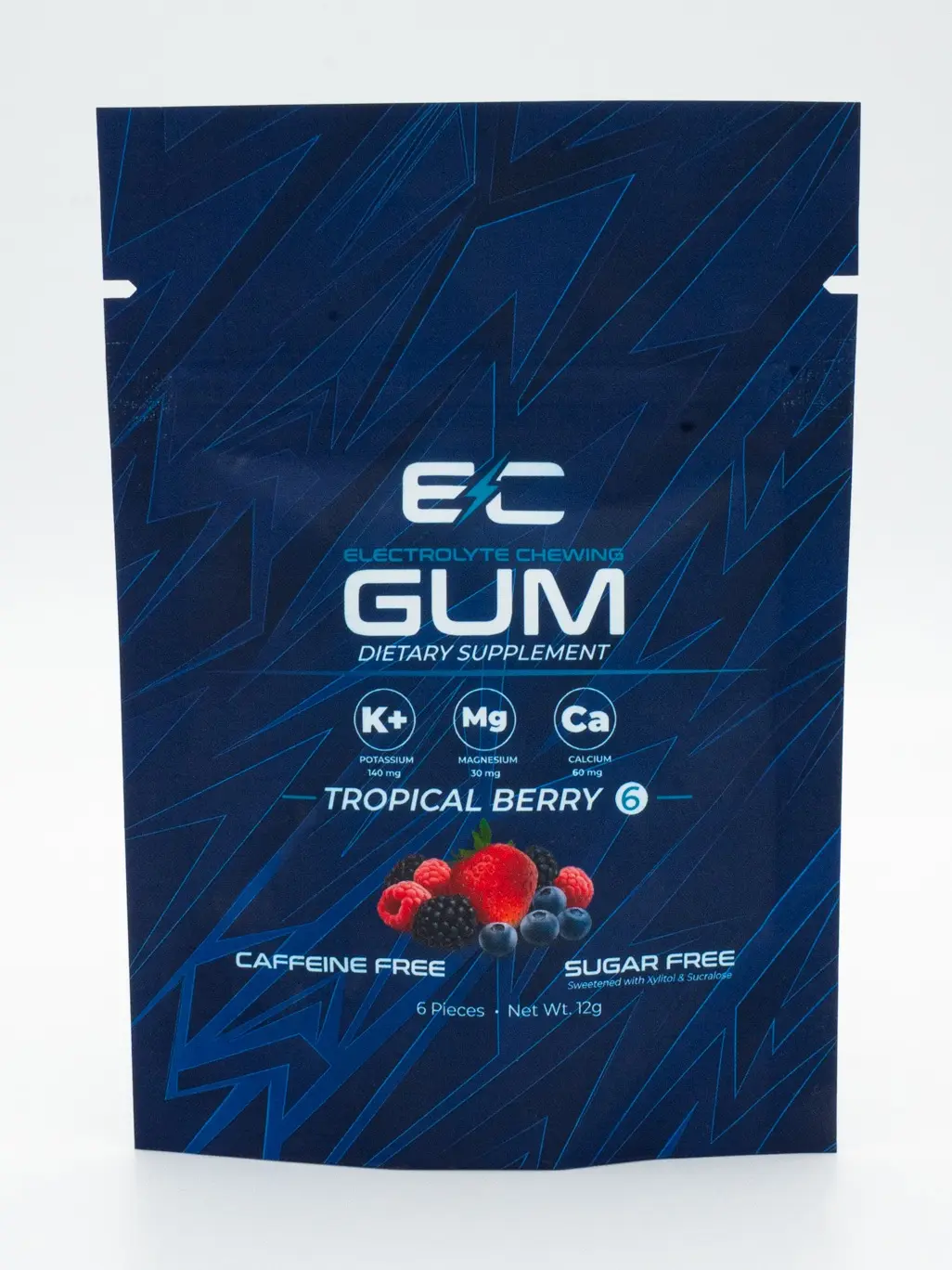 Electrolyte Chewing Gum, 6-Piece Tropical Berry - Mineral-Infused, Sugar-Free, Magnesium-Enhanced Snack