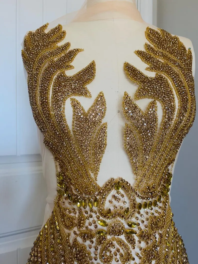 Gold Rhinestones Bodice Applique