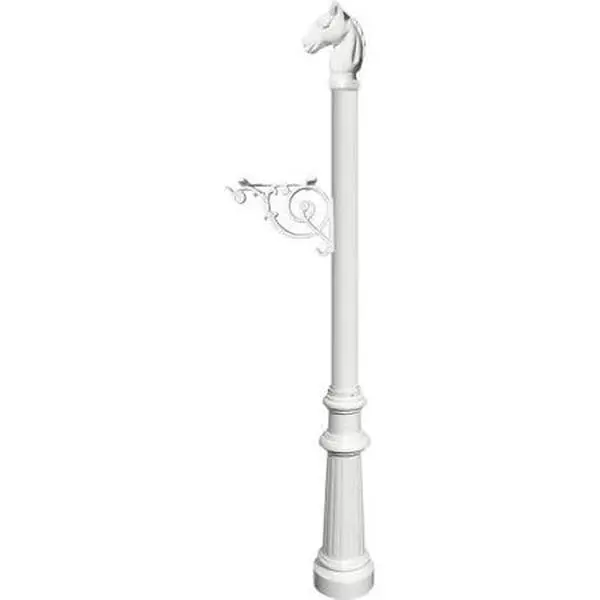 Lewiston LPST-801-E1-WHT E1 Economy Aluminum Outdoor Post Mount Mailbox System, White with Fluted Base & Horsehead Finial