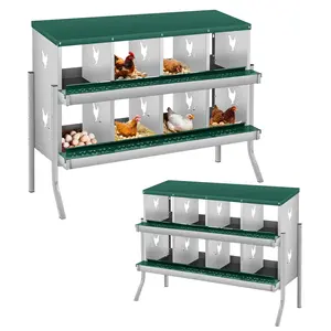 8-Compartment Metal Chicken Nesting Box with Bracket Legs, Rustproof Galvanized Poultry Nesting Box for Egg Collection, Large Vented Wall Mount Hen House Accessory, Easy to Clean & Install Chicken Coop Supplies, Sturdy & Secure, Silver