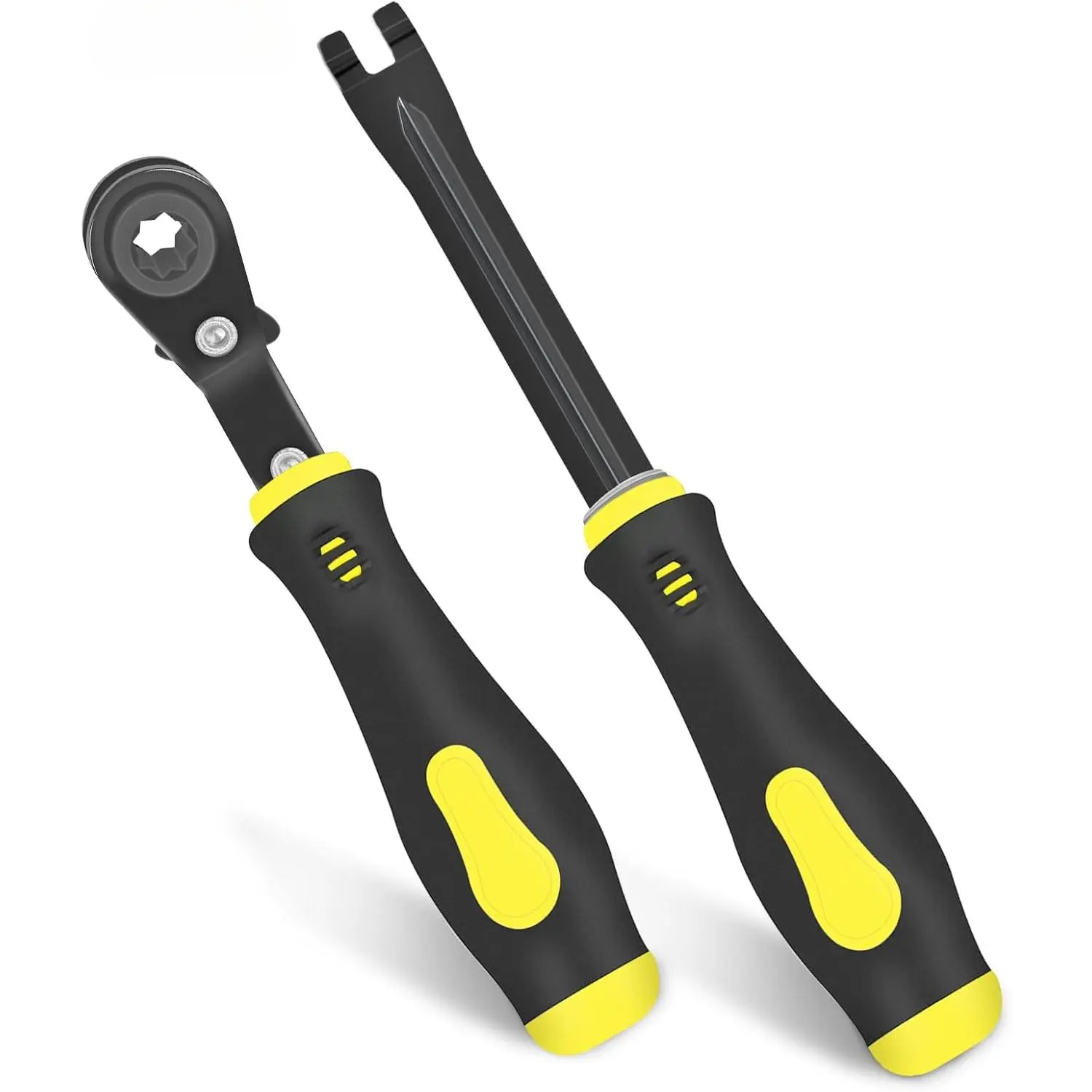 2-Piece Carbon Steel Slack Adjuster Tool Set for Heavy-Duty & Long Haul Trucks, Trailers Brake Repair Kit with Adjustable Ratchet Wrench, 5/16" Double Square Reversing Design, Fork + Wrench End Release, Ergonomic Non-Slip Handles, Hands-Free Operation