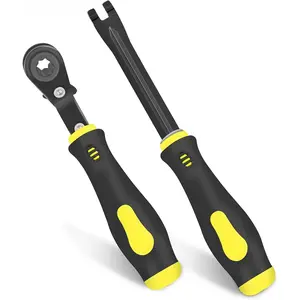 2 PCS Slack Adjuster Tools, Brake Adjustment for Semi, Fork End Release and 5/16" Double Square Reversible Ratcheting Wrench, Automatic Slack Adjuster Release Set