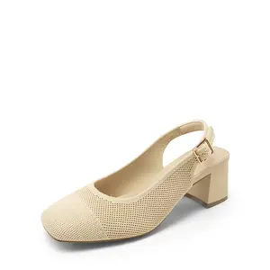 DREAM PAIRS Women's Casual Knitted Square Toe Slingback Sandals - Adjustable, Comfortable Shoe for Daily Wear