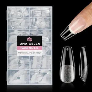 UNA GELLA Coffin Nails Tips, 216 PCS Soft Gel Nail Tips Coffin Half Matte Full Cover False Nails Pre-shaped Clear Acrylic Press on Nails Medium for Nail Extensions Home DIY Salon, 12 Sizes