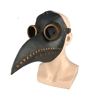 Halloween Leather Beak Mask - Unisex Plague Doctor Costume Accessory in Beige with Copper Nails & Bird Beak Design for Adults Made from Latex