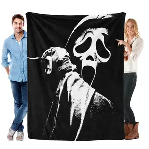 Scream Ghostface Monochrome Flannel Blanket - Soft Edgy Black-and-White Iconic Horror Vibe for Scream Movie Fans Ideal Thrilling Nostalgic Touch