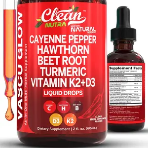 Clean Nutra Cayenne Pepper Supplement Drops + Hawthorn, Beet Root,Turmeric, Vitamin D3 K2 & More for Wellness Liquid Drop – Vascu Glow