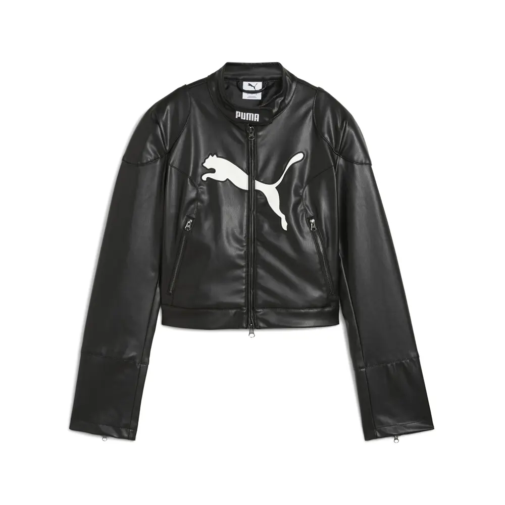 PUMA Womens Future Archive Pleather Racer Jacket Athletic Outerwear Casual - Black