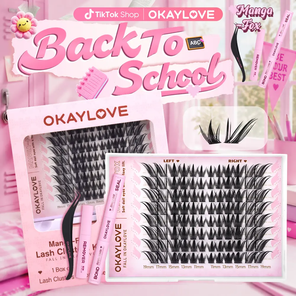 OKAYLOVE Manga-Fox Lash Clusters Kit  Fox Eye Lash Extension Kit  Lightweight Eyelashes Clusters with Waterproof Long-lasting Lash Bond and Seal,Tweezers and Remover for DIY Eyelash at Home Easily, Natural Makeup Girl Gifts DealsForYouDays,back to school