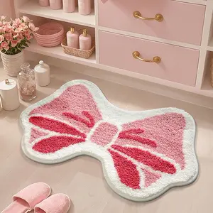 Bow Tie Design Bath Mat, Non-slip Soft Bathroom Rug, Water Absorbent Bathroom Carpet, Machine Washable Bath Mat for Bathroom, Living Room, Kitchen, Bathroom Decorative Mat
