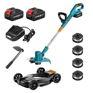 【Seesii】Grass trimmer, 12’’ Cordless Weed Wacker & Edger with 2 * 4.0Ah Batteries - Electric Lawn Mower with 1.3’’/2.1’’ Adjustable Deck - 3-in-1 Battery Lawn Mower for Garden/Yard
