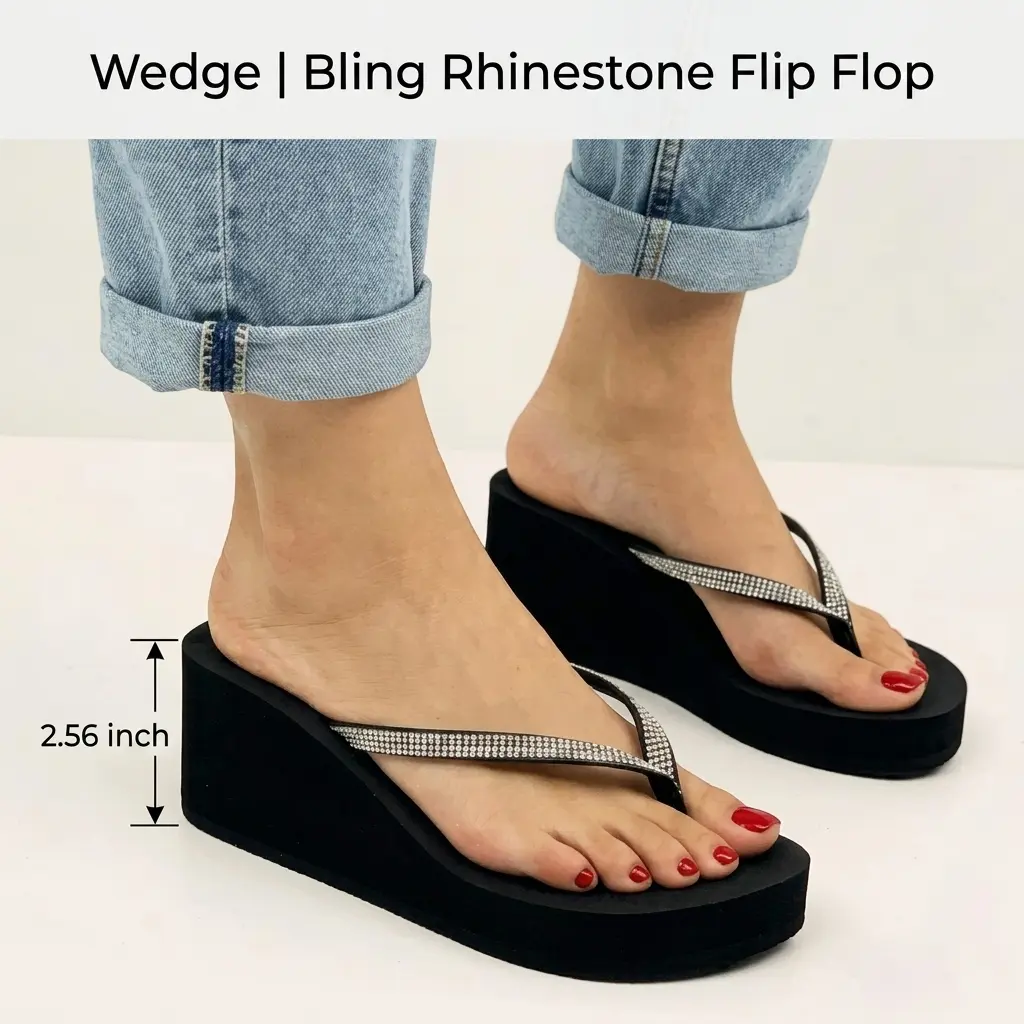 Rosyclo Women's Wedge Flip Flops with Rhinestones | Summer Beach Sandals summerwins beach essentials,back to school,back to school haul