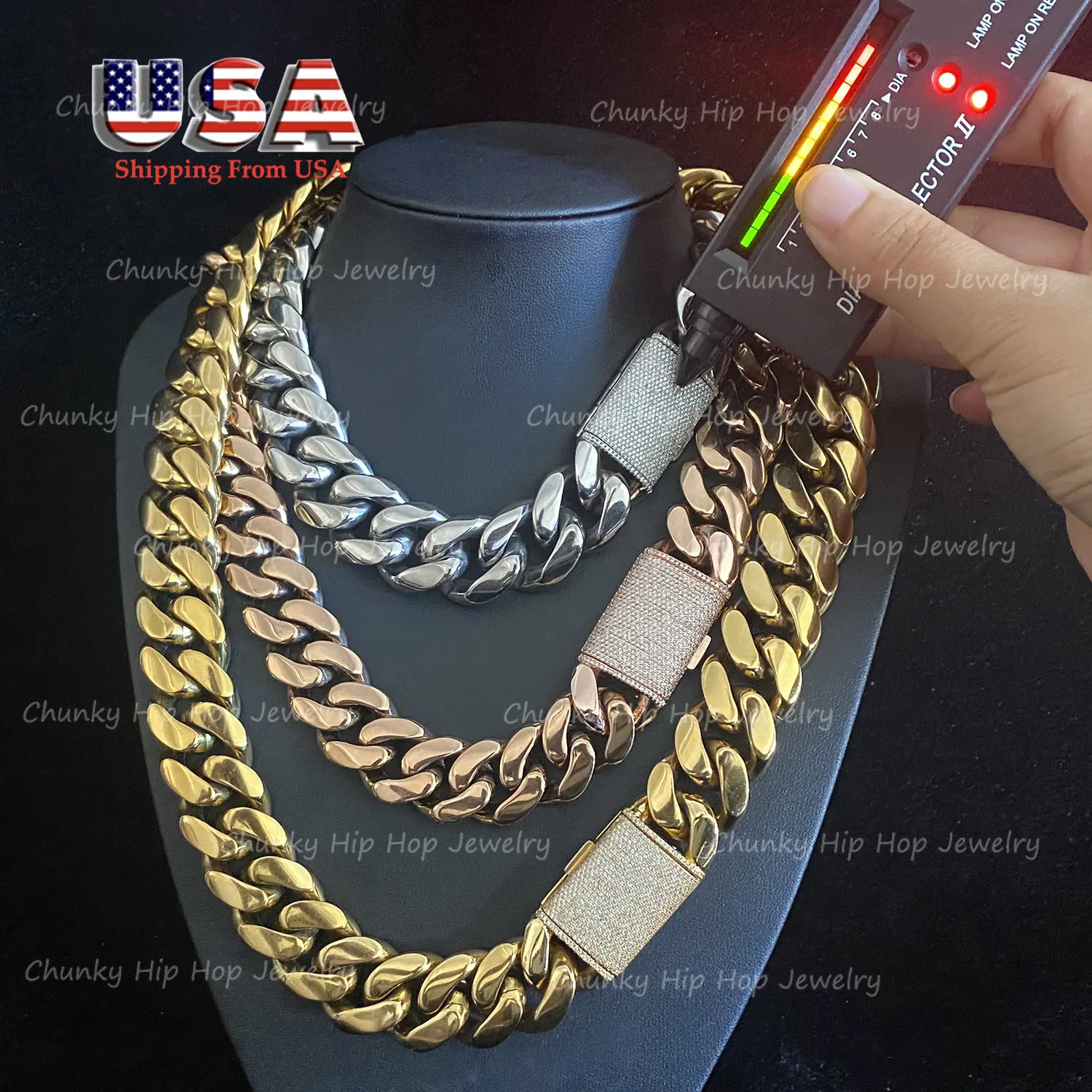 Men's Chunky Cuban Link Necklace - 316L Medical Grade Stainless Steel, 18-30 Inch Adjustable Necklace, 300g Heavyweight, Bold Width, Iced Out Moissanite Clasp, Hip Hop Style Non-Tarnish Jewelry, Cuban Chunky Chain, Daily Wear, Gold-Plated Cuban Link Neckl
