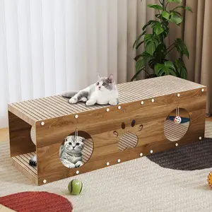 Summer Vibes IRONCK Large Solid Wood Cat House & Scratcher with Ball Toy, Multi-Use 2-in-1 Durable Pet Furniture with Thick Pillars for Indoor Safe Jumping, Cat Bed & Playhouse Wooden Kennel