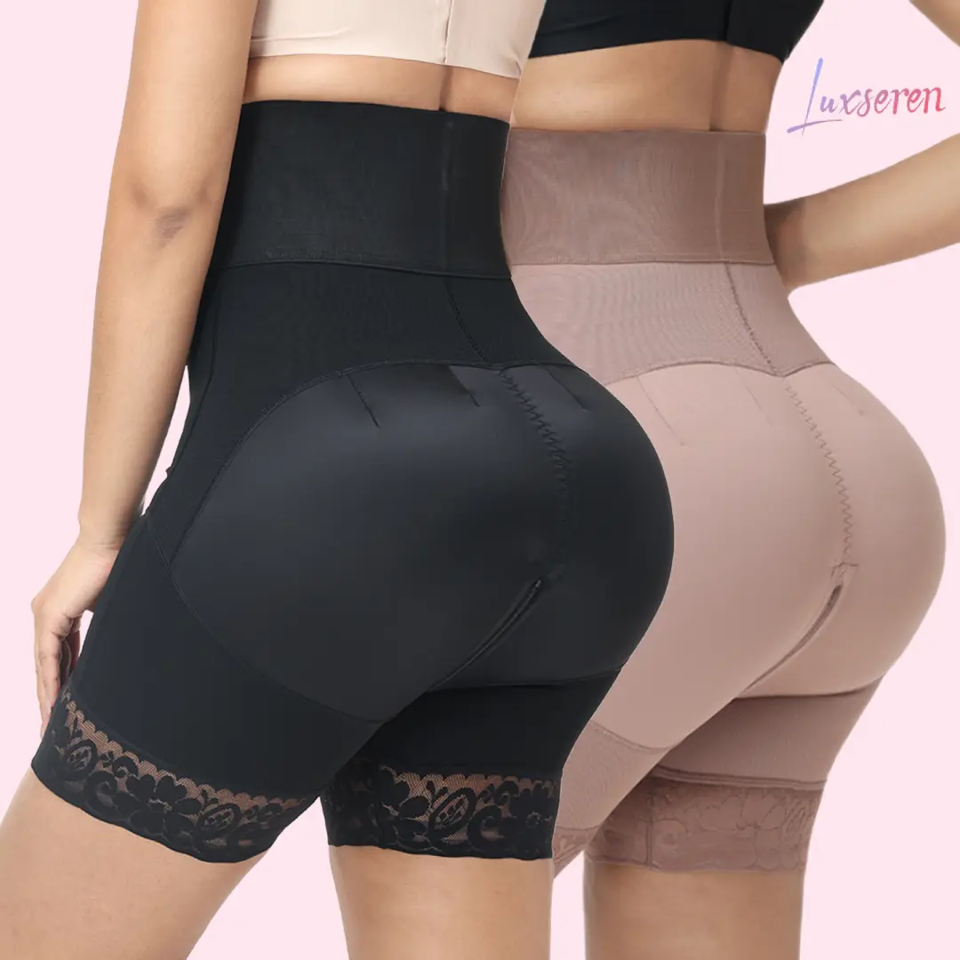 LUXSEREN 2PCS-Women's Elastane High-Waist High-Elastic Compression Faja Body Shaper Boyshorts - 3-Row Crotch Closure, Adjustable Waist Trainer, Abdominal Lift, All-Season Minimalist Lingerie Underwear