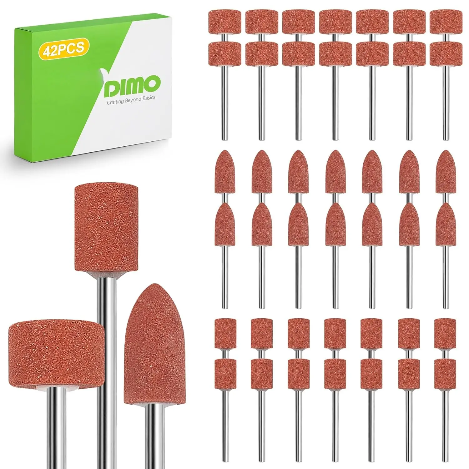 42 count Sanding and Grinding Drill Bit Set, 1/8" Shank Rotary Tool Attachments,  and Aluminium Oxide for Metal, Stone, Ceramic, Glass Polishing, Carving, Rust Removal