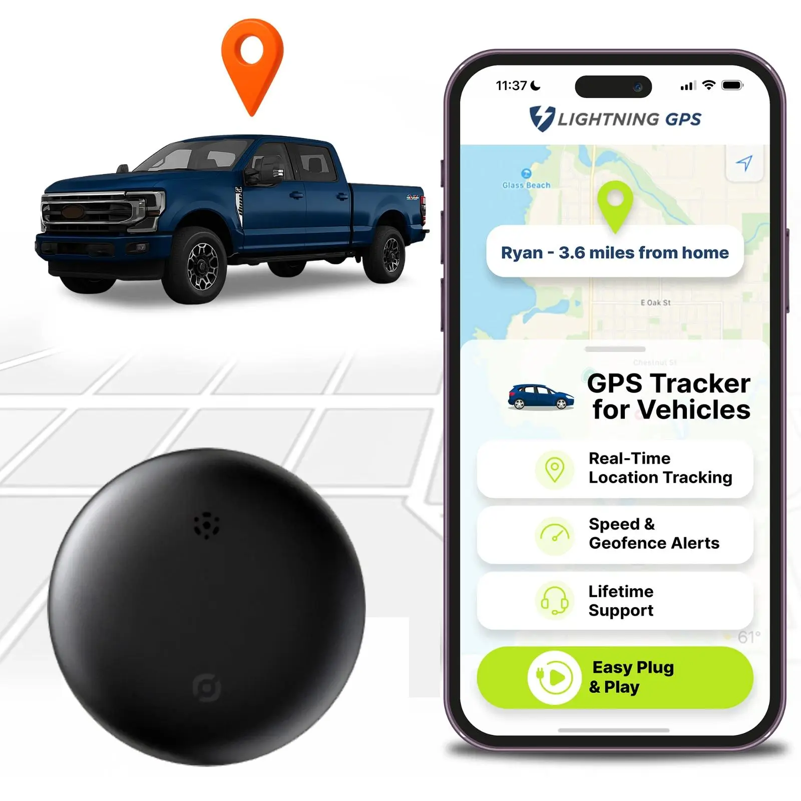 Mini Hidden Magnetic GPS Tracker - Waterproof Bluetooth Locator, iOS Find My App Compatible for iPhone, iPad & Personal Belongings, No Monthly Fee, Magnetic Mount (Sports & Outdoor Accessory), Mini Hidden Gps Tracker