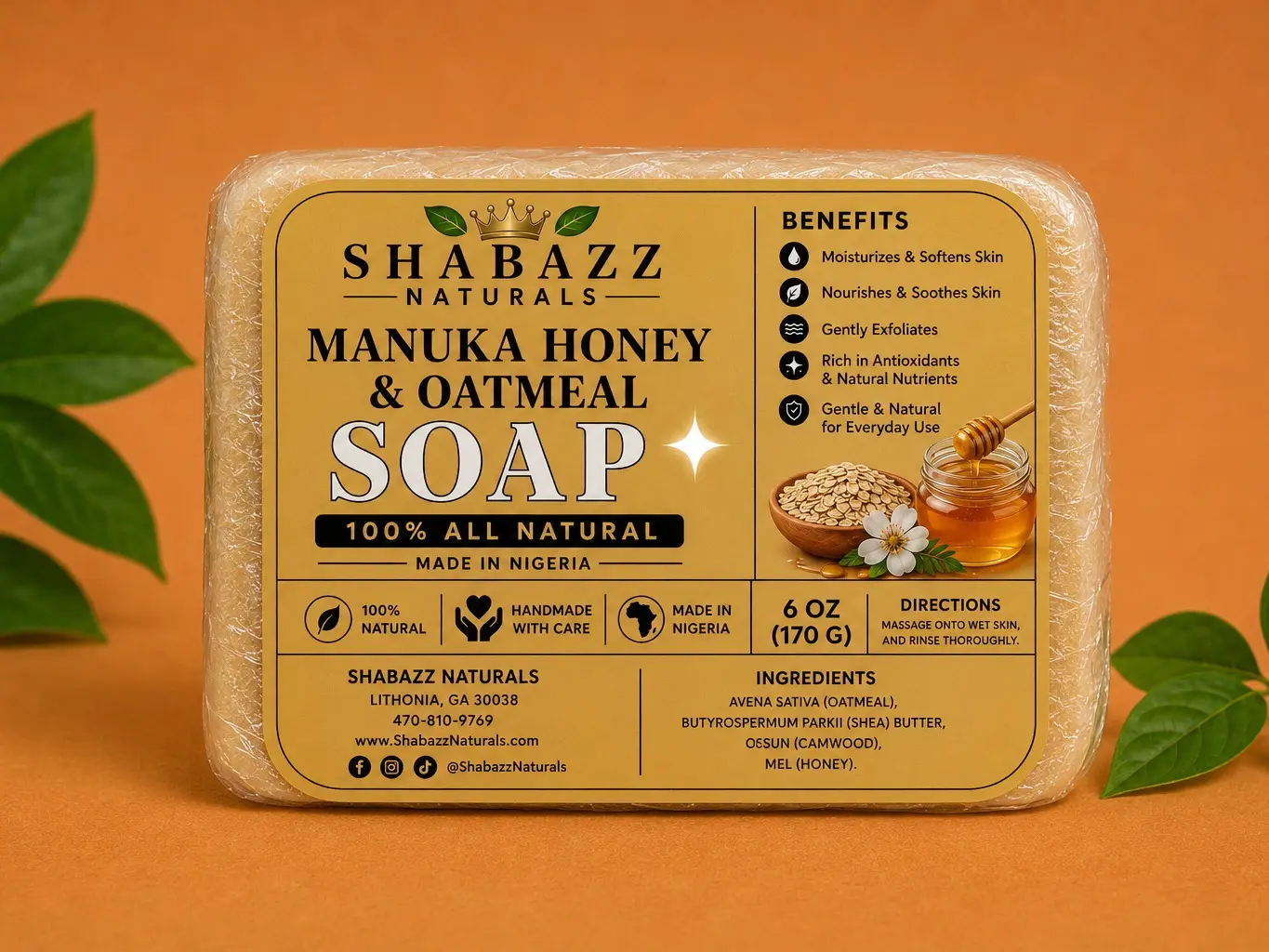 Shabazz Naturals Manuka Honey & Oatmeal Soap 6 oz.