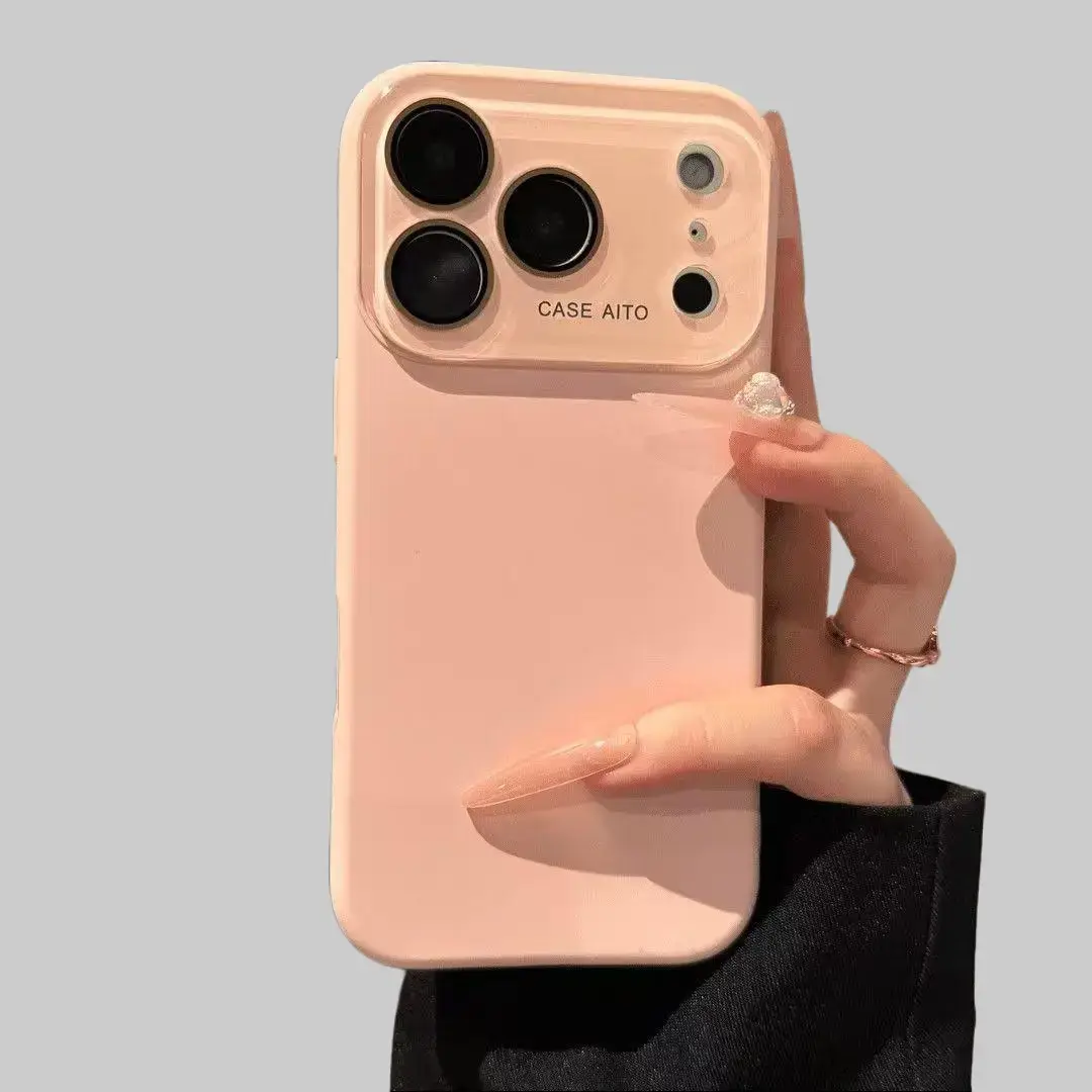 Customized Flush Mount Silicone Protective Casing for iPhone Series (IP 14,14/15/16/17 Pro Max) - Shockproof Cover with Solid Color Large Window Glass, Skin-Friendly Back Panel, Full Drop Protection, Built-In Lens Protector, Cellphone Accessories, Lens Pr