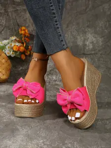 Women's Fashionable Bowknot Design Wedge Sandals, Casual Comfortable Higher Platform Sandals for Summer, Female All-match Shoes for Daily Wear, Girl
